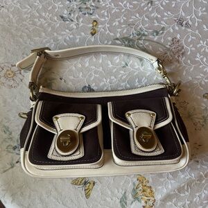 Vintage Coach Cream and Brown Shoulder Bag